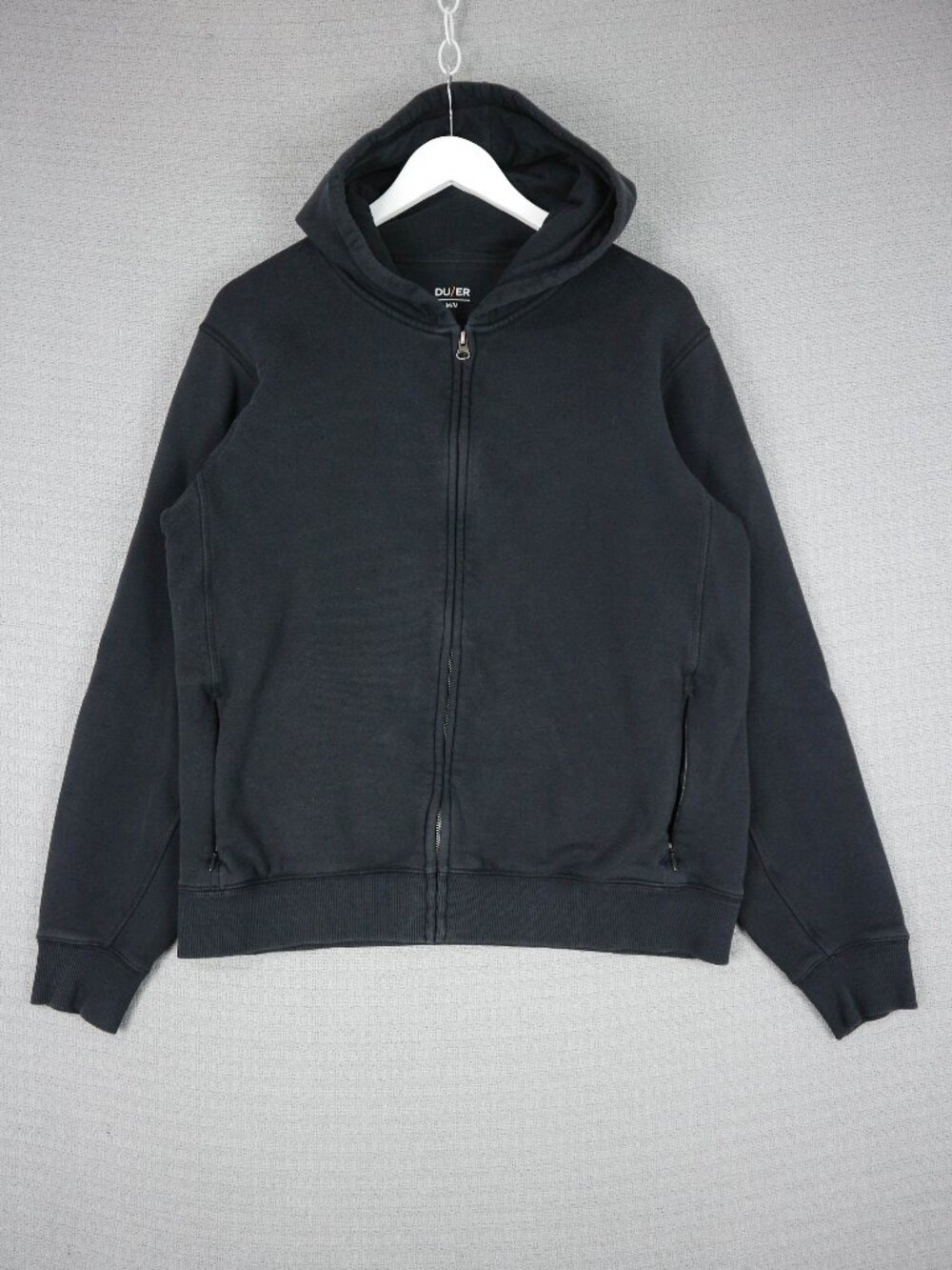 DU/ER Duer Cotton Thick Hoodie Zip Up Patchwork Elbows Mens Medium Black